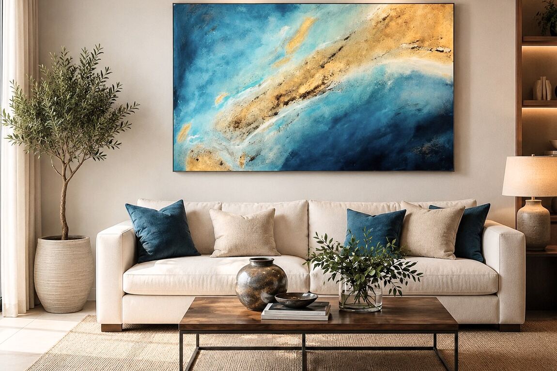 Cuadro Geografía del Alma de Adriana Fernández, 139 × 90 cm, donde la tierra se encuentra con el mar Cuadro Geografía del Alma de Adriana Fernández, 139 × 90 cm, donde la tierra se encuentra con el mar